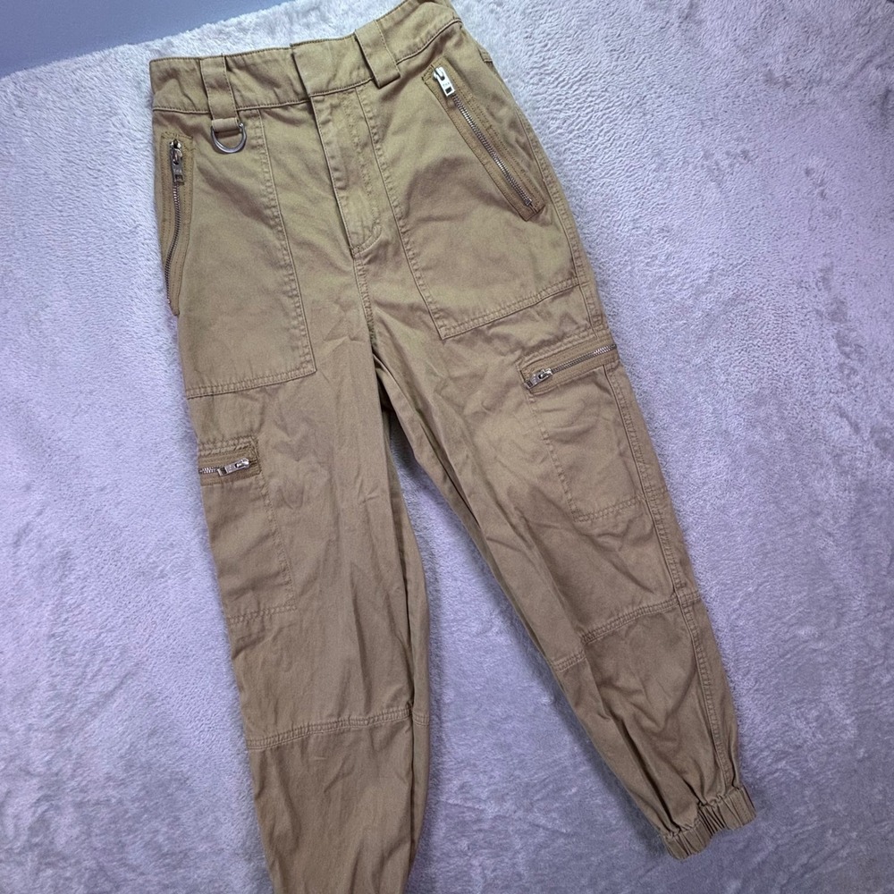 Tna Women Cargo Jogger Pants Sz S Khaki Brown High Rise Zip Pocket CMG3-60216-39